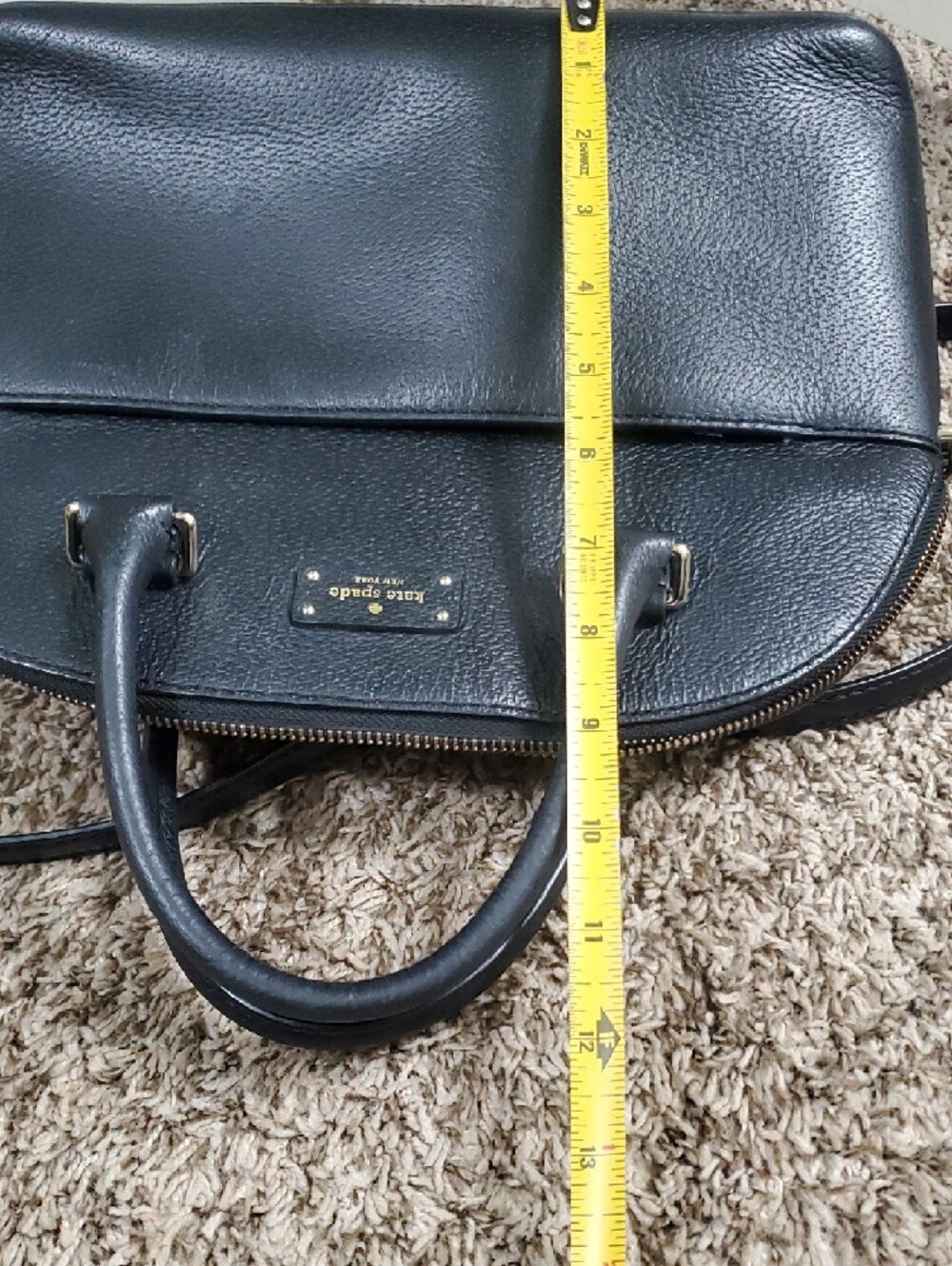 kate spade black leather satchel with gold-tone logo - Picture 12 of 16